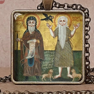 St Anthony Abbot St Paul First Hermit Coptic Orthodox icon necklace / keychain