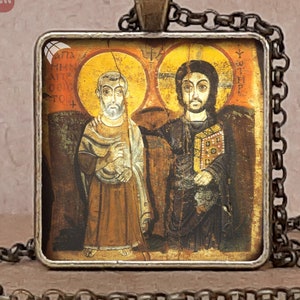 Christ Abbot Menas Coptic Orthodox icon necklace / keychain