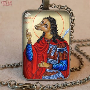 St Christopher Dog Head Orthodox icon pendant necklace / keychain, Dog Headed St Christopher medal for car, St Christopher necklace for men