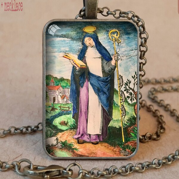 Saint Gertrude Nivelles pendant necklace keychain, St Geretrude, St Geretrudis, St Gertrud, Patron travelers, Patron gardeners, Patron cats