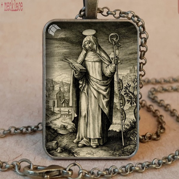 Saint Gertrude Nivelles, St Geretrude, St Geretrudis, St Gertrud, Patron travelers, Patron gardeners, Patron cats pendant necklace keychain