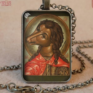 Dog Headed Saint Christopher necklace, St Christopher Dog Head Orthodox icon, Patron Saint of Travelers, Doghead Cynocephaly icon necklace