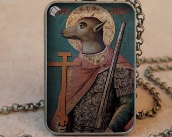 Collar/llavero con icono ortodoxo de San Cristóbal con cabeza de perro, icono de San Cristóbal con cabeza de perro, collar de San Cristóbal, medalla de San Cristóbal