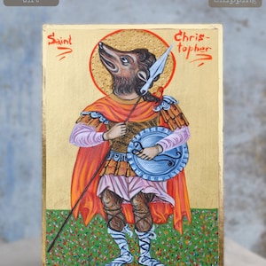 Dog Headed Saint Christopher, St Christopher Dog Head, Patron Travelers, Patron Cab drivers, St Christopher icon, Personalized gift image