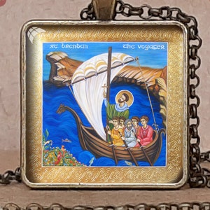 Saint Brendan Navigator icon pendant necklace or keychain, St Brendan Voyager, Patron of Travelers, Patron of Boatmen, Patron of Mariners