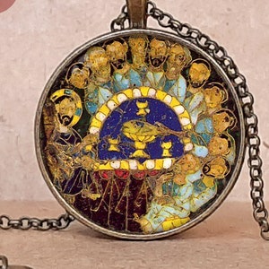The Last Supper Byzantine Orthodox icon pendant necklace or keychain, The Lord&#39;s Supper icon, Maundy Thursday icon, Christian Eucharist icon