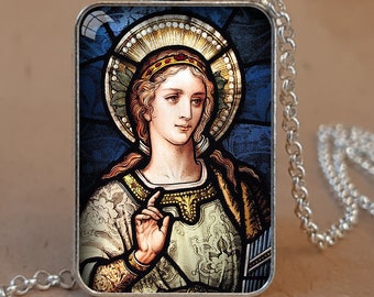 Saint Cecilia Catholic necklace / keychain, St Cecilia stained glass, St Cecilia Catholic icon, Patron Saint of Music, Patron of Musicians