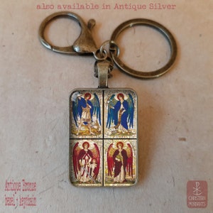 Porte-clé icône catholique Saints Michel, Gabriel, Raphaël et Uriel les archanges, porte-clé icône anges gardiens, médaille icône anges gardiens