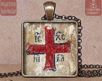 Collana con la croce ortodossa di Gesù Cristo che conquista, ciondolo/portachiavi Ic Xc Nika, medaglia Ic Xc Ni Ka, cristogramma NiKa, croce greco-ortodossa