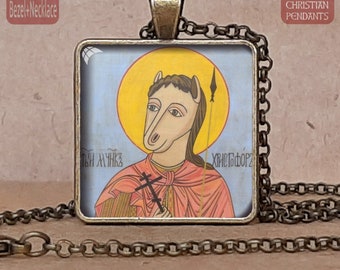 Dog Headed St Christopher necklace, St Christopher Dog Head orthodox icon, Patron Saint Travelers, Patron Drivers, Doghead Cynocephaly icon