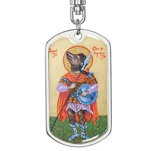 Protection keychain, Drive Safe keychain, New Driver keychain, St Christopher Dog Head orthodox icon dog tag keychain, Gold St Christopher