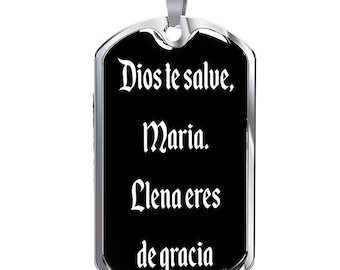 Collana con targhetta per cani con scritta Ave Maria in spagnolo
