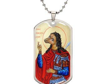 Dog Headed Saint Christopher Orthodox Icon Dog Tag Necklace for Protection, Patron Travelers & Drivers