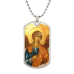 Archangel Raphael dog tag necklace, Archangel Raphael pendant, Archangel Raphael medal, Raphael Archangel orthodox icon pendant necklace