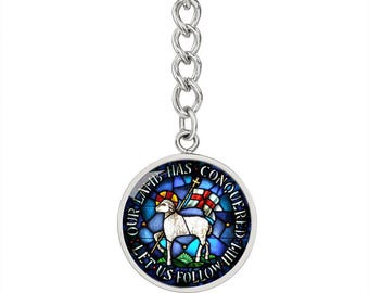 Sleutelhanger Lam Gods, Agnus Dei-symbool, Katholieke sieraden, cadeau Peetzoon / Peetdochter