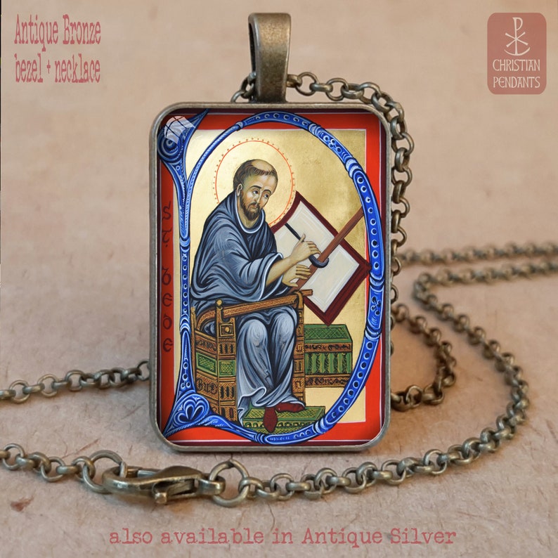Venerable Bede Icon Pendant Necklace or Keychain, Saint Bede Icon, St ...