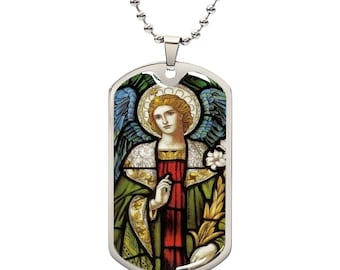 Collar con placa de identificación del Arcángel Gabriel, joyería católica