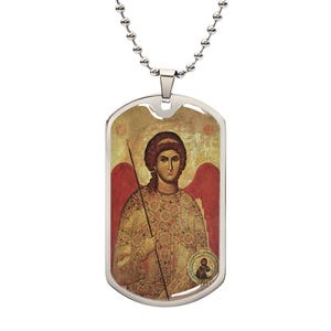 Byzantine icon of St Michael the Archangel dog tag necklace, Byzantine St Michael pendant, Eastern Orthodox Archangel Michael icon pendant