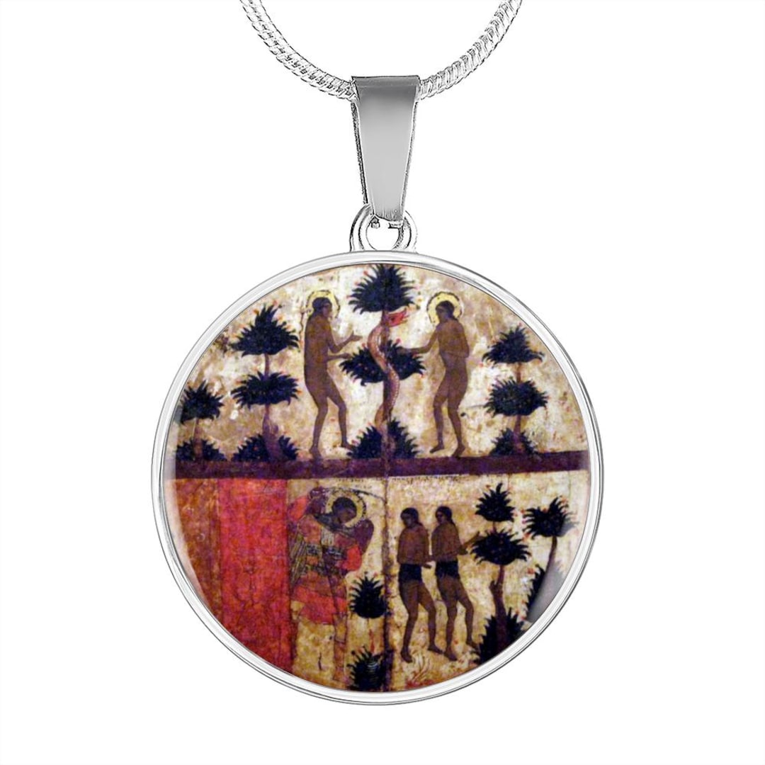 Adam and Eve Orthodox Icon Pendant Necklace, Garden of Eden Medal - Etsy