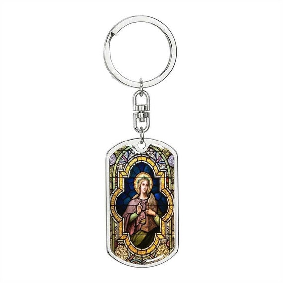 Porte-clés avec plaque d'identité Sainte Cécile, Porte-clés