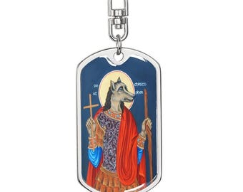 St Christopher Dog Head Dog Tag Keychain, Patron Saint Travelers, Orthodox Icon / Stainless Steel