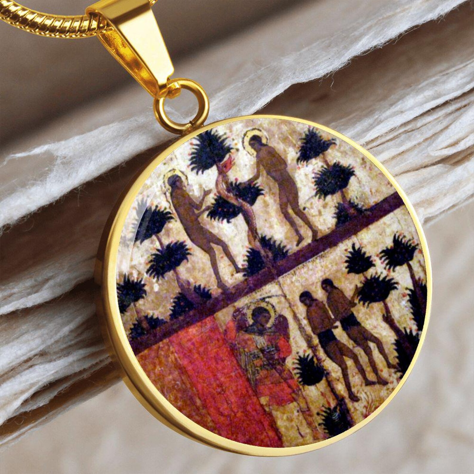 Adam and Eve Orthodox Icon Pendant Necklace, Garden of Eden Medal - Etsy