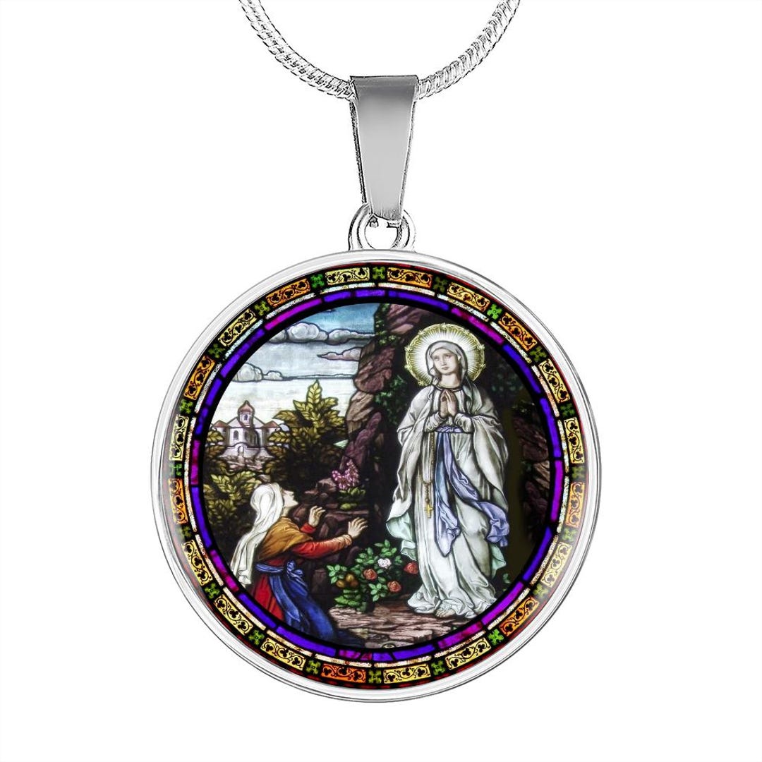 Our Lady of Lourdes Vision Pendant Necklace, Catholic Jewelry ...