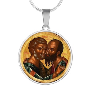 St Paul apostle and St Peter apostle orthodox icon pendant necklace, St Paul icon, St Peter icon, Saint Peter and Saint Paul icon gift