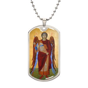 Byzantine icon of St Michael the Archangel dog tag necklace, Eastern Orthodox Archangel Michael icon pendant, Byzantine St Michael icon gift