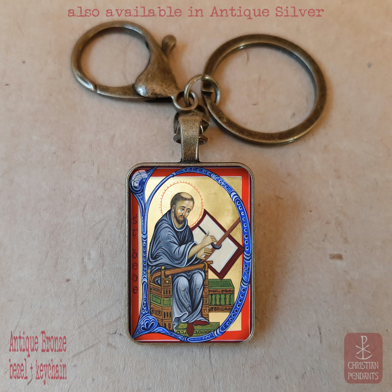 Venerable Bede Icon Pendant Necklace or Keychain, Saint Bede Icon, St ...