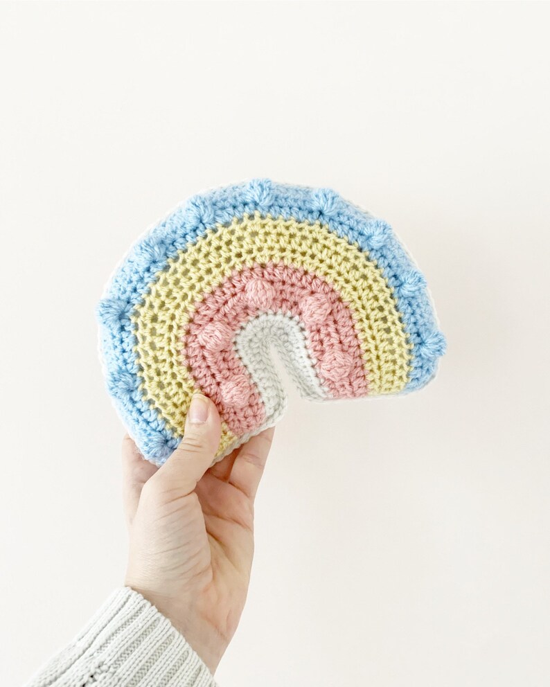crochet rainbow Pom Pom cushion Mini pastel rainbow cushion pastel nursery rainbow cushion boho rainbow nursery decor