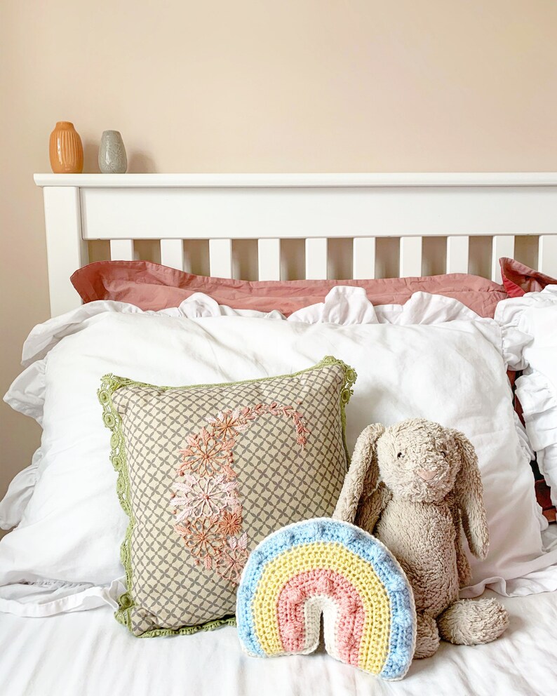 crochet rainbow Pom Pom cushion Mini pastel rainbow cushion pastel nursery rainbow cushion boho rainbow nursery decor
