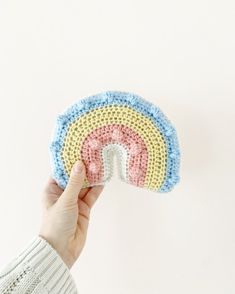 crochet rainbow Pom Pom cushion Mini pastel rainbow cushion pastel nursery rainbow cushion boho rainbow nursery decor