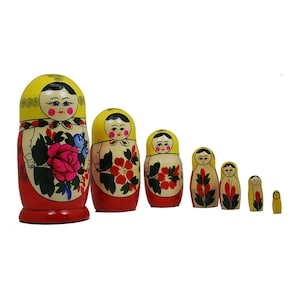 Authentic Russian Hand Painted Handmade Semenov Nesting Dolls Set of 7 Pieces, 7'-8"