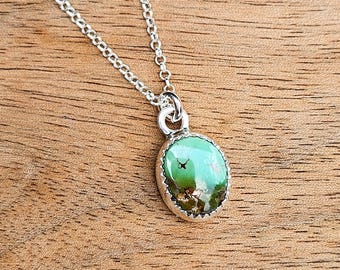 Mint Green Natural Royston Turquoise Charm Necklace Sterling Silver Rolo Chain