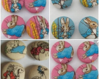 Peter Rabbit Fabric Buttons Hand Crafted Peter Rabbit 23 mm Buttons & Beatrix Potter handmade decoupage gift labels /tags  - Peter Rabbit x