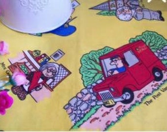 Postman Pat unused vintage fabric. Lovely 1980s vintage fabric - Post Man Pat on a lovely blue or white background Handmade card too and toy