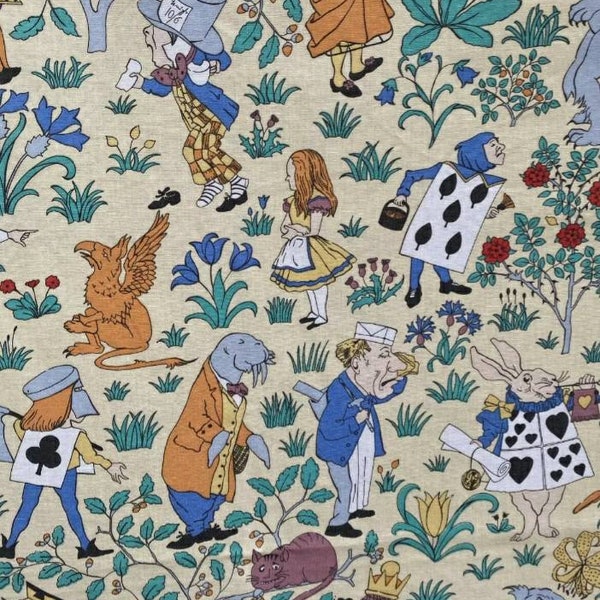 Alice in Wonderland 1988 unused vintage fabric by Habitat / Conran Victoria & Albert Vosey fabric lovely scenes of Alice and  characters xx