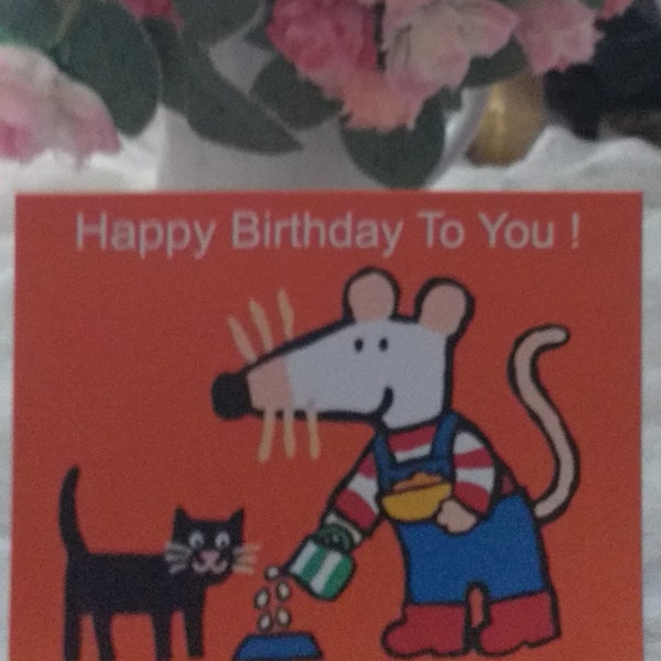 Maisy Mouse Greetings Card and Happy Birthday cards - 11.5 x 14 cms. Licensed Maisy Mouse fun sticker pack and vintage  pin badges too.