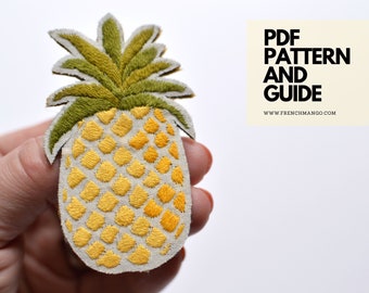 Pineapple Embroidery Patch, DIY Embroidery Patch, Pineapple Patch tutorial, Hand Embroidery Pattern, Beginner Embroidery Tutorial