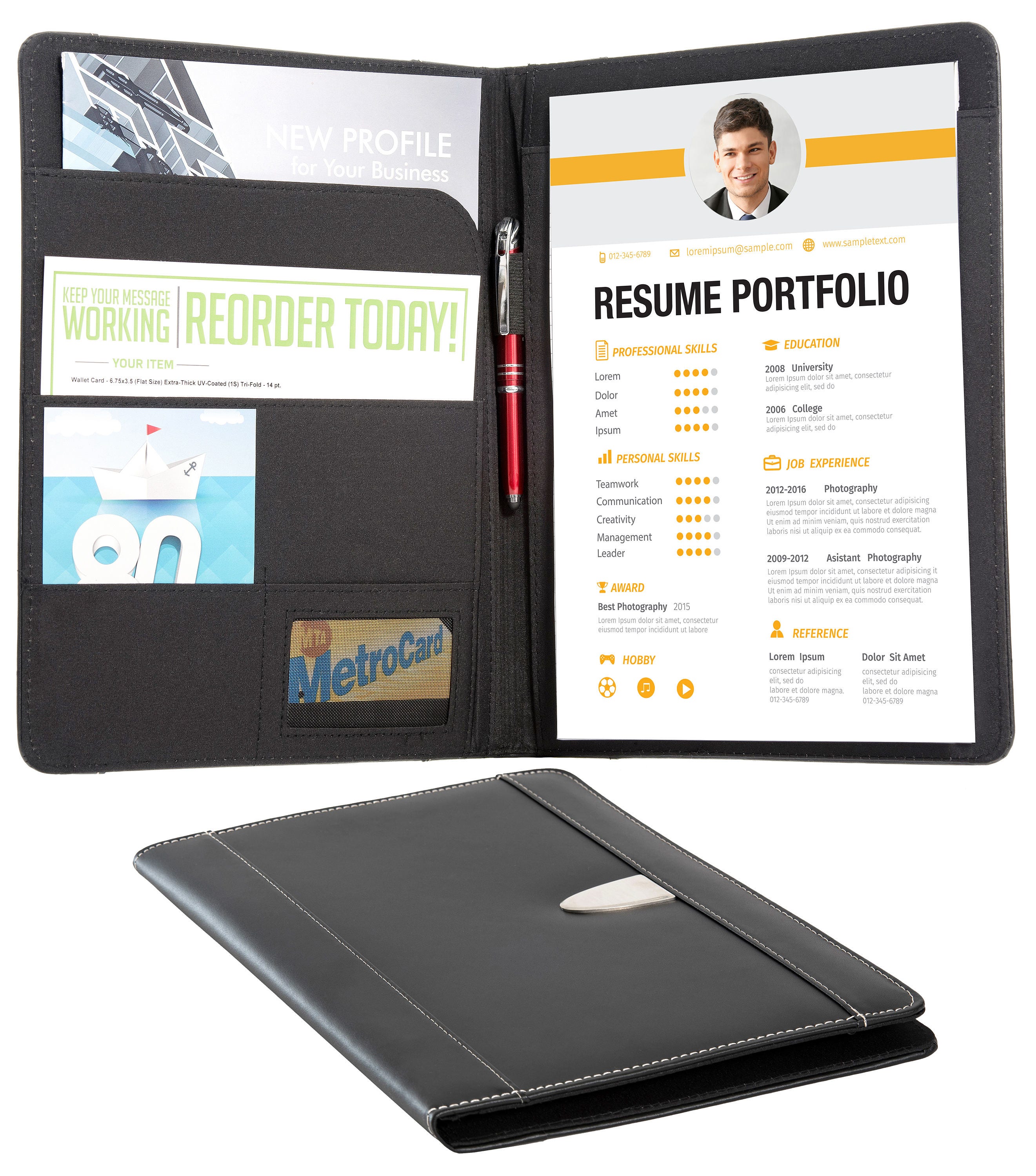 Zippered Padfolio A4 PU Leather Portfolio Organizer for Interview Resume Document Planner Agenda Schedule Tablet Sleeve Holder or Men Women
