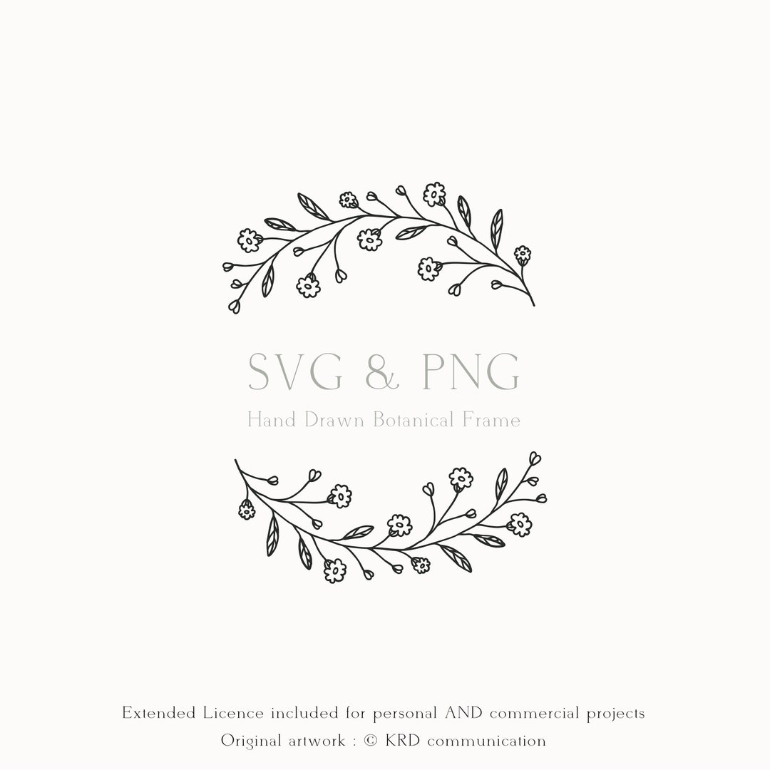 Hand Drawn Flower Wreath SVG & PNG Hand Drawn Ornament Frame Commercial