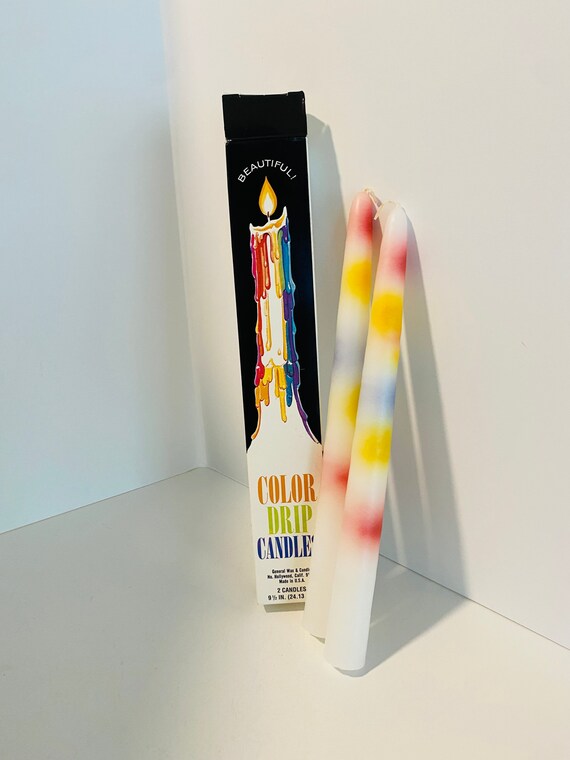 Color Drip Candles Vintage w Box White with Rainbow Color Wax Etsy