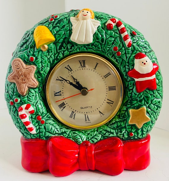 Vintage Christmas Mantel Clock JSNY Taiwan Chalkware Christmas - Etsy