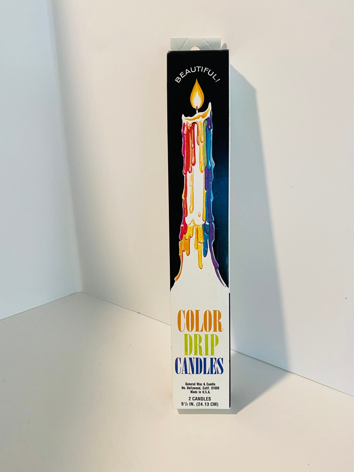 Color Drip Candles Vintage w Box White with Rainbow Color Wax Etsy