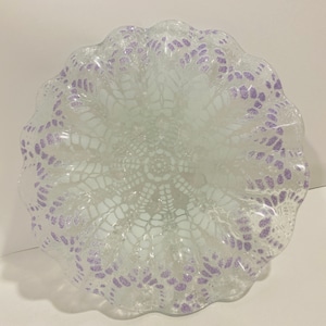 Fused Glass Sea Urchin Motif Sydentricker Glass Bowl 7&quot; 1992 Purple Light Blue White