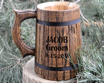 Groomsmen gifts - Custom engraved Beer Mug Wooden Mug Wooden Beer Mug Gift Idea For Men Handmade Large Wooden Beer Mug Gift Tankard Big