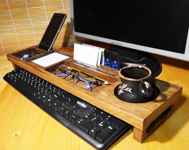 Wood Anniversary Gift For Him Wooden Desk Organizer Accessories Husband Mens Boyfriend