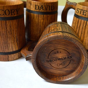 Set of 6 Personalized Groomsmen gift Custom Beer mug 20oz Engraved tankard Wooden mug, Groom Gift Gift For Him, Gift for Father of the bride image 8