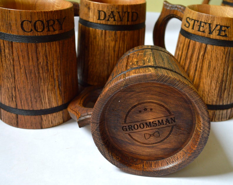 Set of 6 Personalized Groomsmen gift Custom Beer mug 20oz Engraved tankard Wooden mug, Groom Gift Gift For Him, Gift for Father of the bride image 8